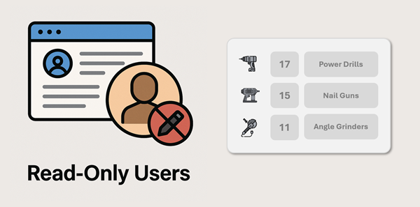 CyberStockroom read-only user permissions showing restricted access to inventory data without edit capability