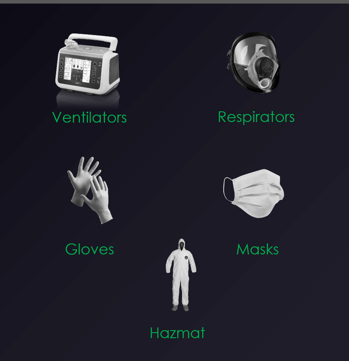 Emergency supplies: ventilators, respirators, ppe&c, gloves, and masks during Covid-19 virus Pandemic.